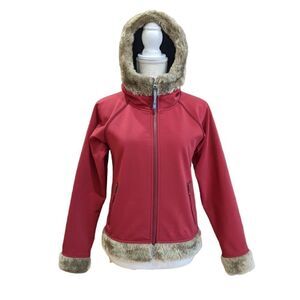 Marmot Women's Red Faux Fur Shell Hooded Jacket Size S